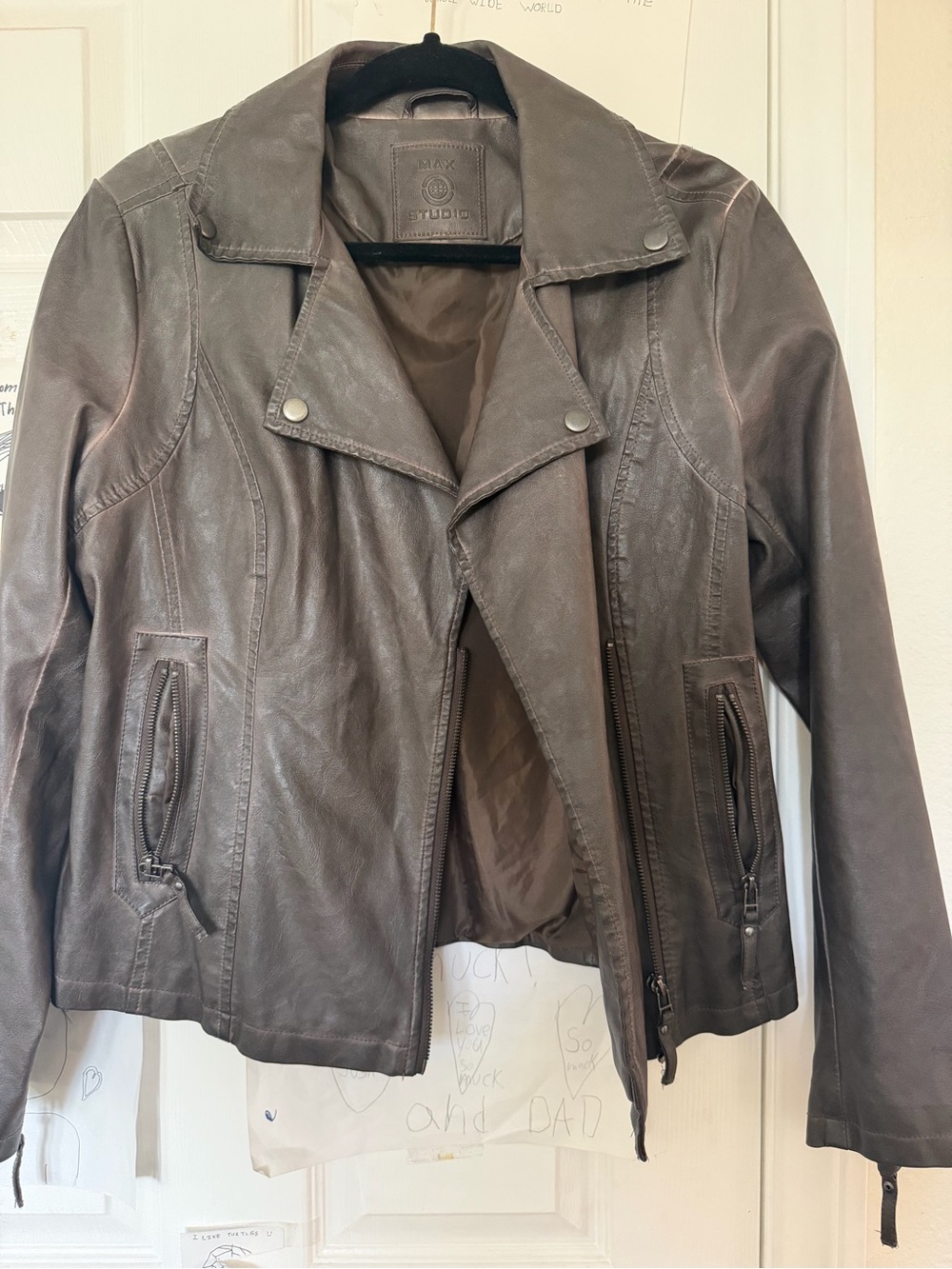 Max Studio Dark Brown Leather Moto Jacket size med